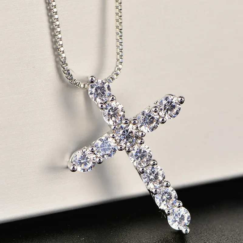 Fine Luxury crystal classic cross 925 sterling silver Pendant Necklace For Woman men charm Fashion party wedding Jewelry GiftsXJ250114