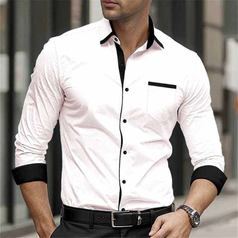 18 color mens shirt long -sleeved shirt single -breasted real pocket daily casual mens top business office loose large sizeXJ250121