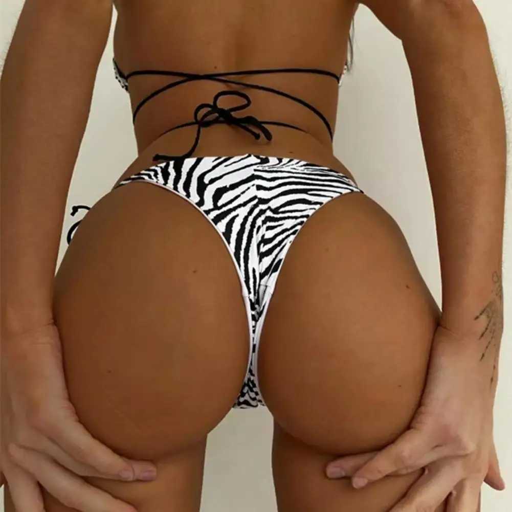 Zebra Print Swimsuit Zebra Print Halter Bikini Set with High Waist Lace-up Briefs Womens Summer Swimwear Set with for VacationXJ250120