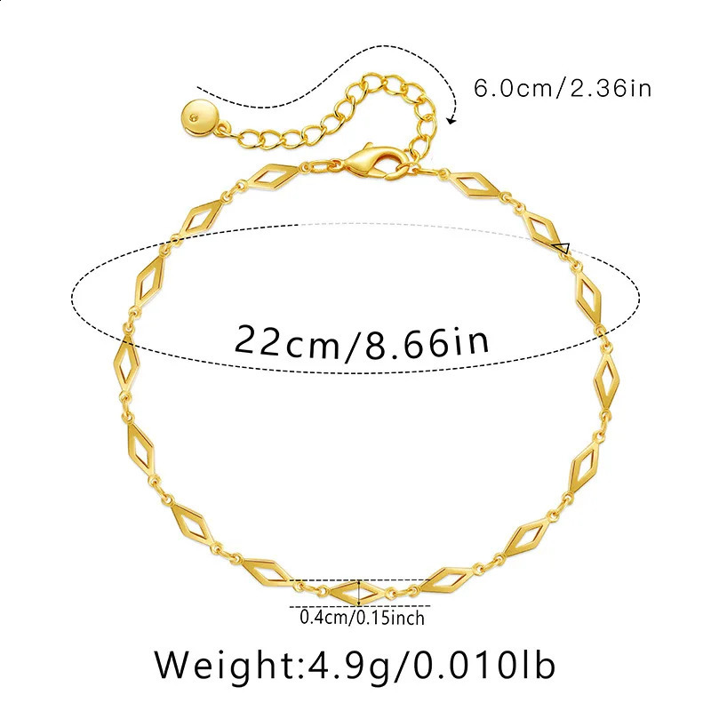 Rhombus Thin Chain Foot Jewelry Accessories Simple 18K Gold Plated High Quality Copper Metal Women Anklets With 250114