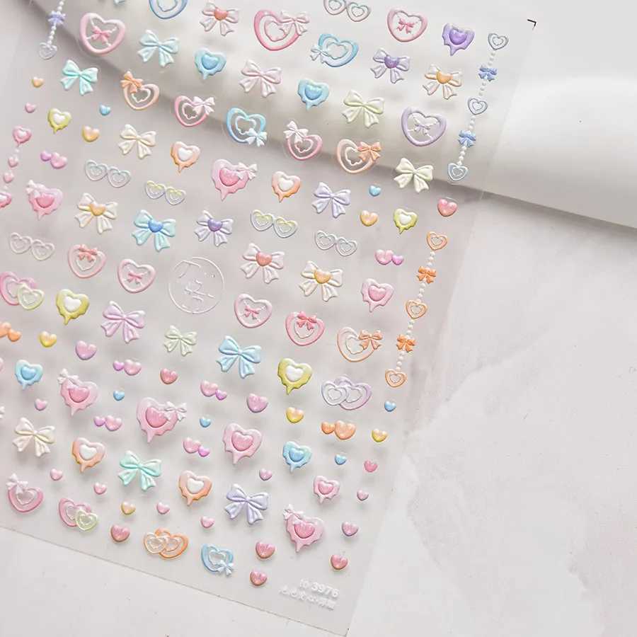 Sweet Cartoon Little Rabbit Bubble Love Heart Nail Stickers 5D Nail Art Design Decoration Decals DIY ManicureXJ250120