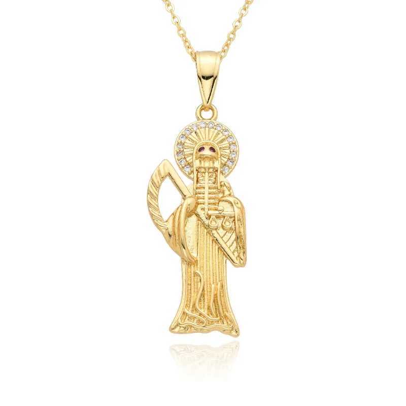 Saint Jude Necklace 14K Gold Plated San Judas Pendant Figaro ChainXJ250121