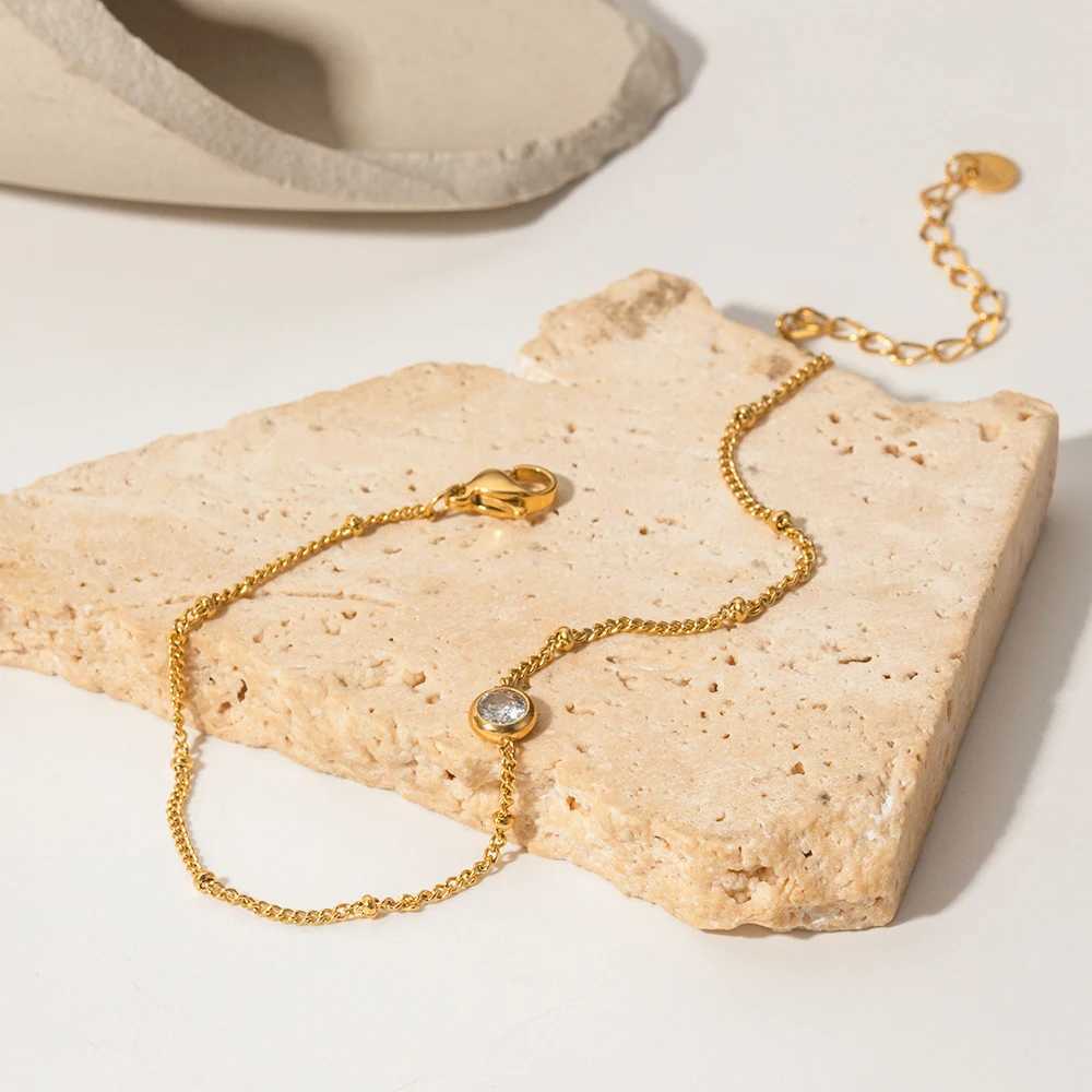 Uworld Dainty 18k Gold Plated Stainl Steel Waterproof Anklet Jewelry Gift Chain Single Zircon Anklet joyera y accesoriosXJ250121