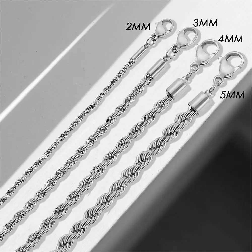 eManco 2/3/4/5MM Twisted Rope Chian Bracelet for Woman Man Hip Hop Punk Silver Color Stainless Steel Fashion Jewelry W250121