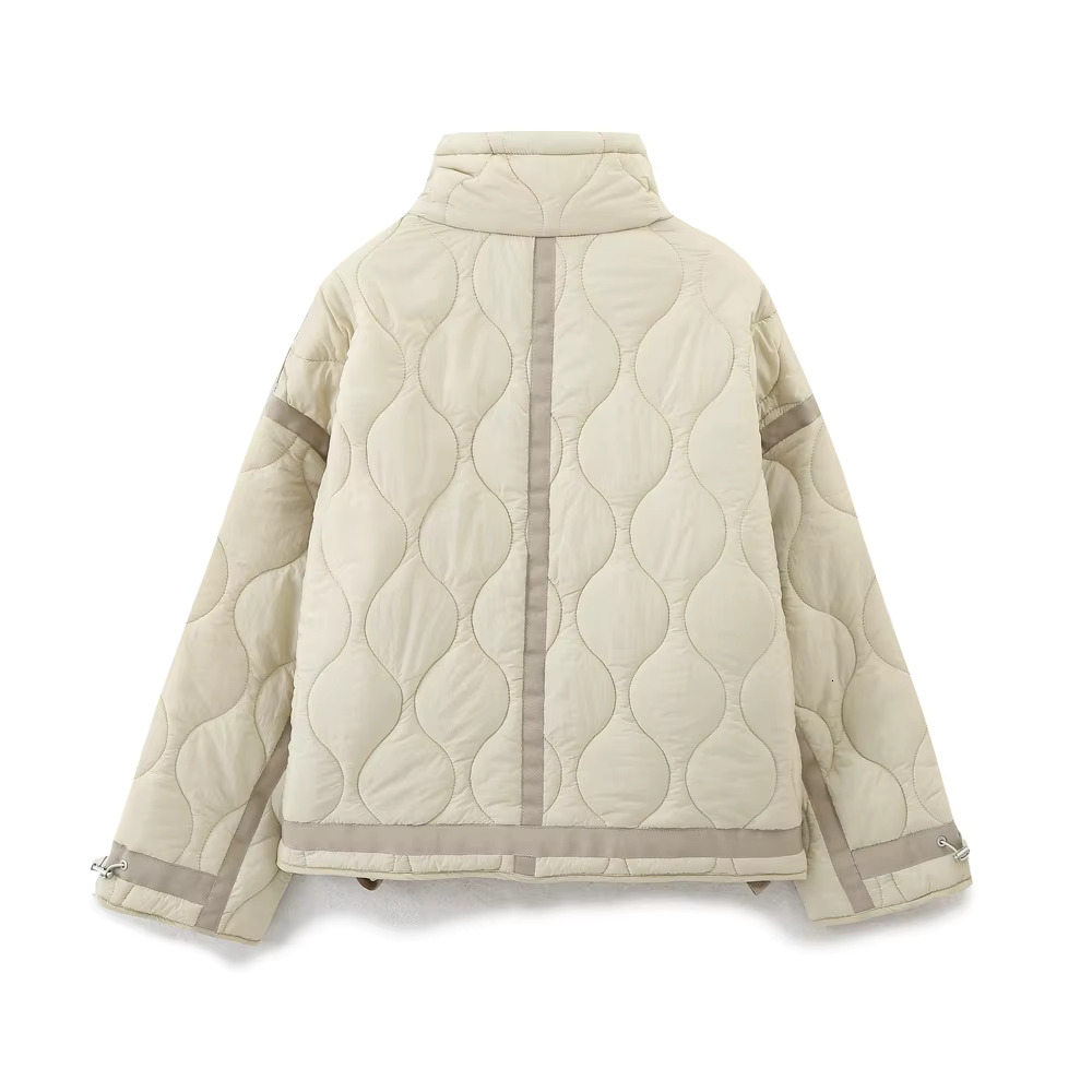 TRAF Women 2024 Autumn And Winter New Fashion Loose Jacket Short Coat Chic Long Sleeve Thin Cotton Clothes Outerwear Muje