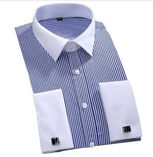 M~6XL Mens Classic French Cuffs Social Dress Shirt Formal Business Standard-fit Long Sleeve Wedding White Cufflinks Men ShirtsXJ250121