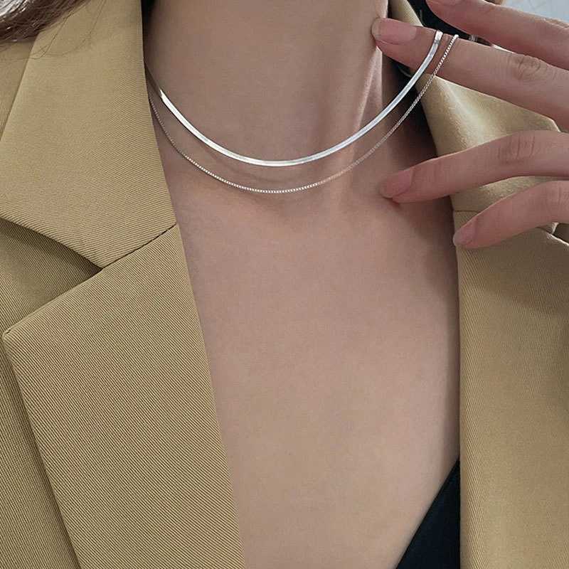 925 Sterling Silver Double Layer Box Chain Snake Clavicle Chain Necklace Female Fashion Retro Unique Design Fine Jewelry GiftXJ250114