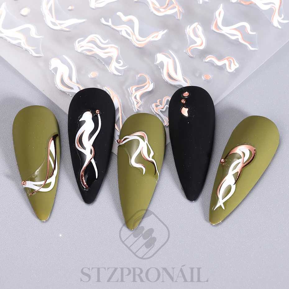 3D Gold Silver Lines Nail Sticker French Abstract Waved Stripe Slider Butterfly Heart Decals Nail Art Nails Accessories ToolsXJ250120