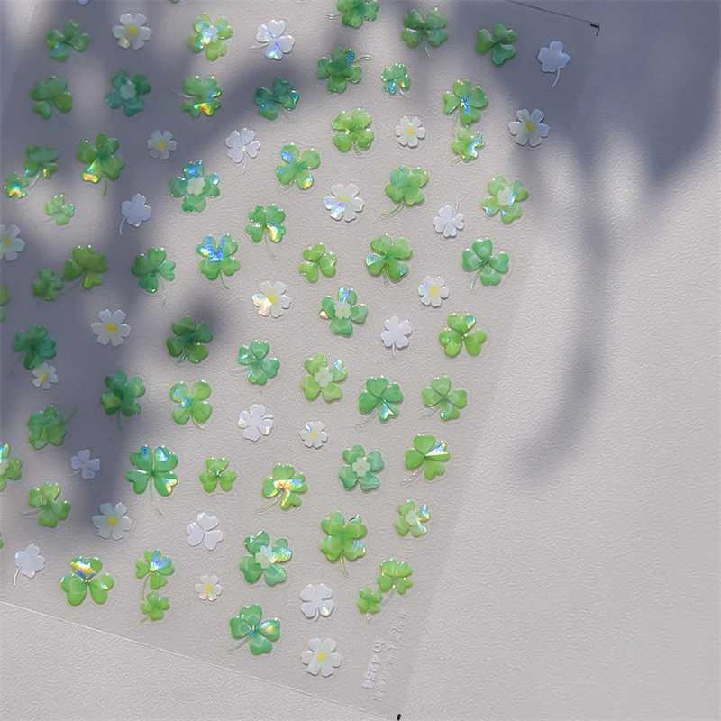 1 Pack 5D Green Four Leaf Clover Nail Art Stickers Summer High Quality Colorful Jelly Flower Aurora Nail Art Decorative StickersXJ250120