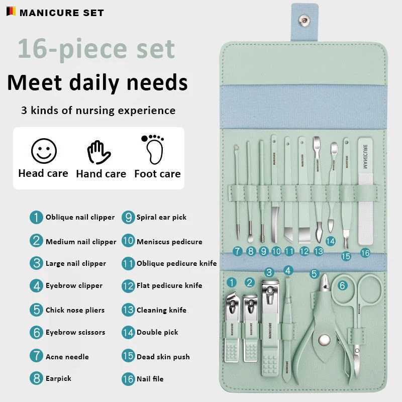 16pcs Travel Manicure Kit Tweezers and Nail Clipper Set Stainless Steel Scissors Cuticle Nipper Pedicure Tools Kit Portable NaXJ250116