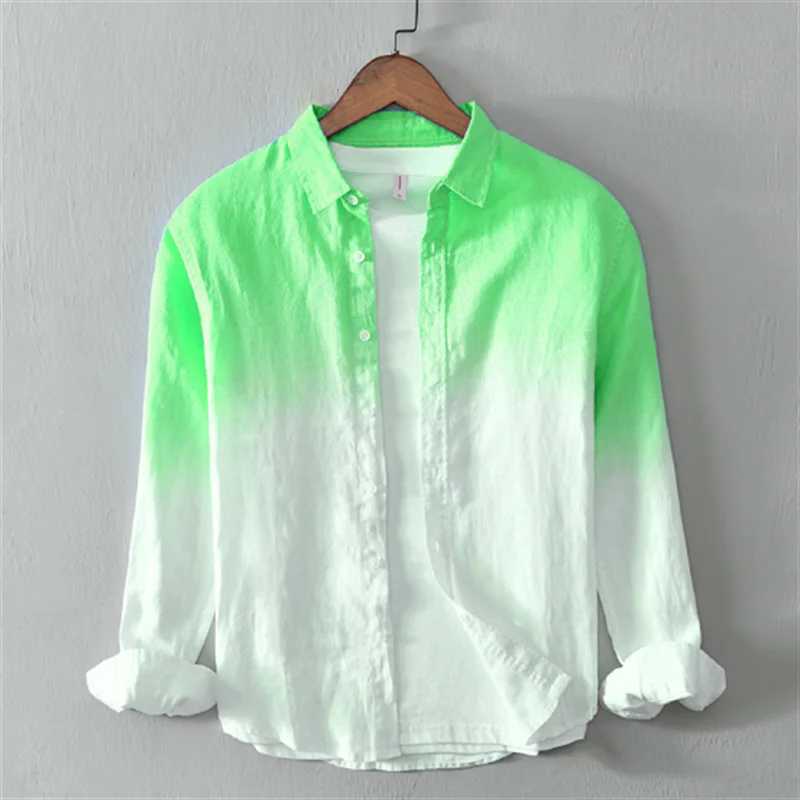 Fashion shirts 100% linen fabric gradient pink blue gray new series of men and women matching colors casual and comfortableXJ250121