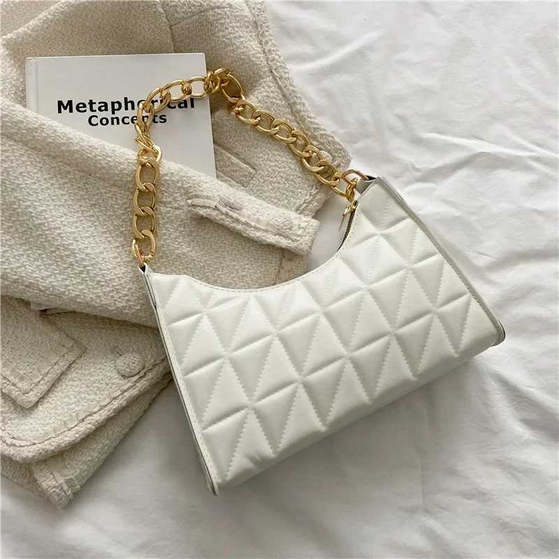 Womens Diamd PU Pattern Shoulder Bag Leather Solid Color Niche Chain Handbag Fi Females Underarm Shopping BagXJ250121