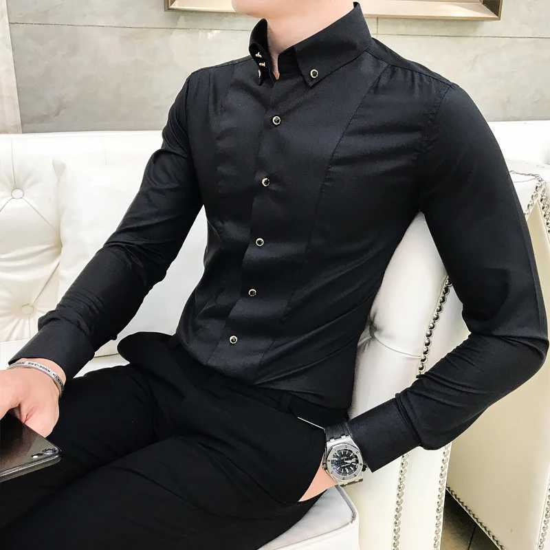 Mens Shirts Luxury Brand New Long Sleeve Elegant Shirts For Men Clothing Slim Fit Casual Mens Dress Shirts Formal Black/WhiteXJ250121