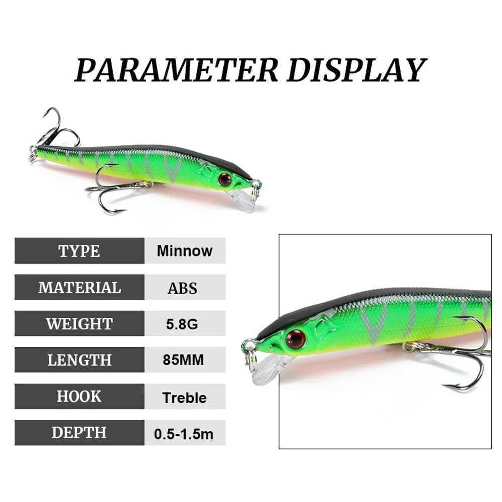 1Pcs Floating Crankbait Minnow Fishing Lures 5.8g 85mm Bass Trolling Pike Plastic Hard Bait Wobbler Swimbaits Pesca TackleXJ250122