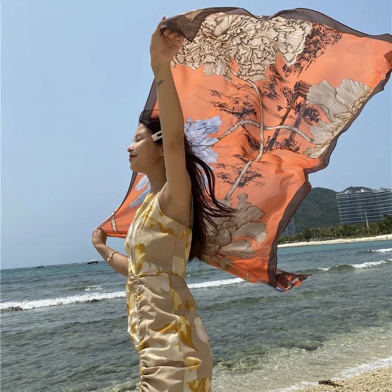 Travel Beach Scarve Bikini Large Sunscreen Shawl Floral Sarong Wrap Scarf Women Swimsuit Bathing Cover-up 90x180cm 250120