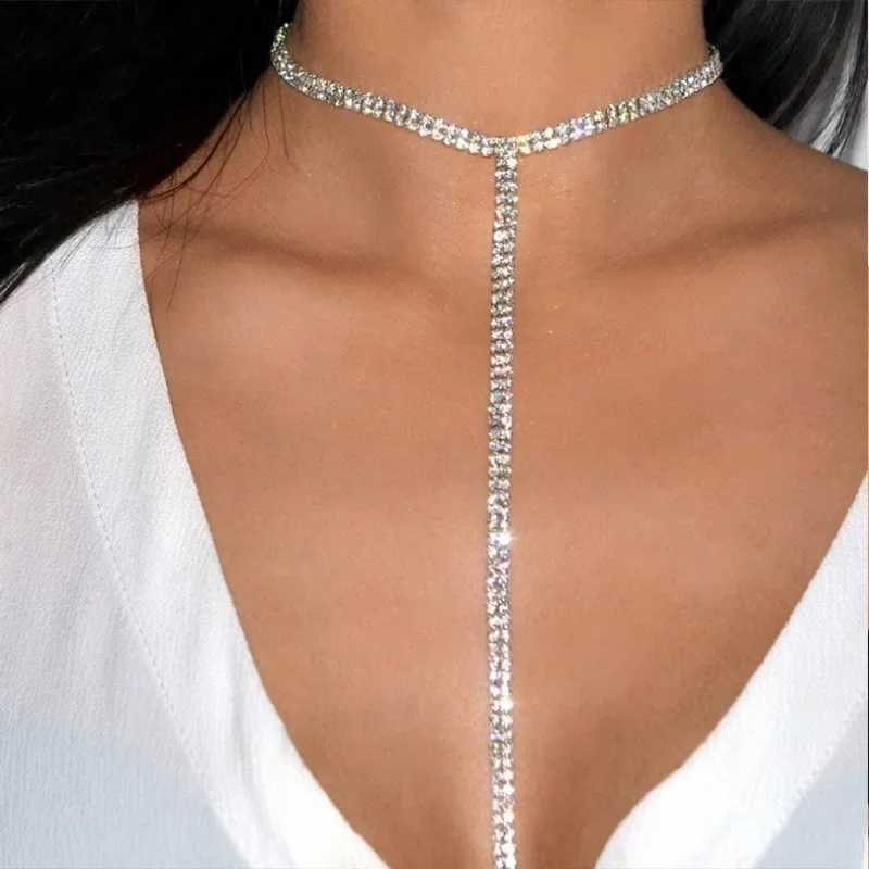 Fashion Full Rhinestone Chain Necklace for Women Statement Long Tassel Choker Crystal Collar Party Jewelry Neck AccessoriesXJ250121
