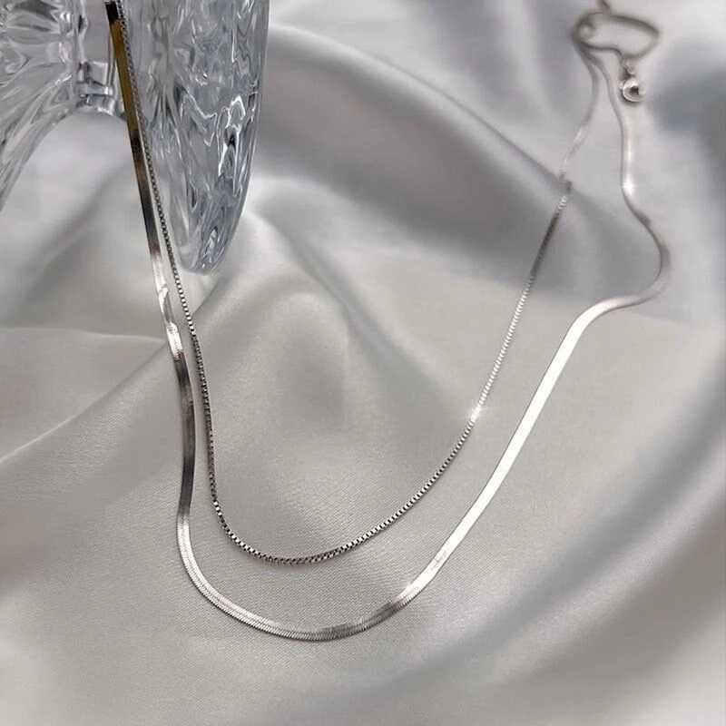 925 Sterling Silver Double Layer Box Chain Snake Clavicle Chain Necklace Female Fashion Retro Unique Design Fine Jewelry GiftXJ250114