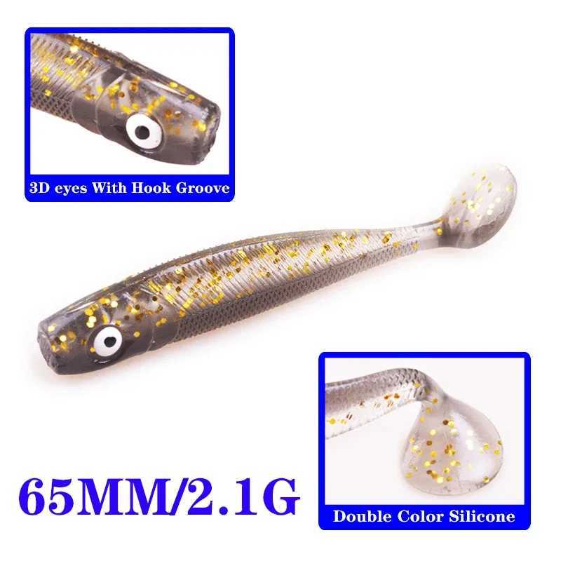 10 Pcs Jigging Wobblers Soft Baits 6.5cm 2g 3D Eyes Aritificial Silicone Bait Fishing Lure T Tail Bass Pike Pesca Fishing TackleXJ250122