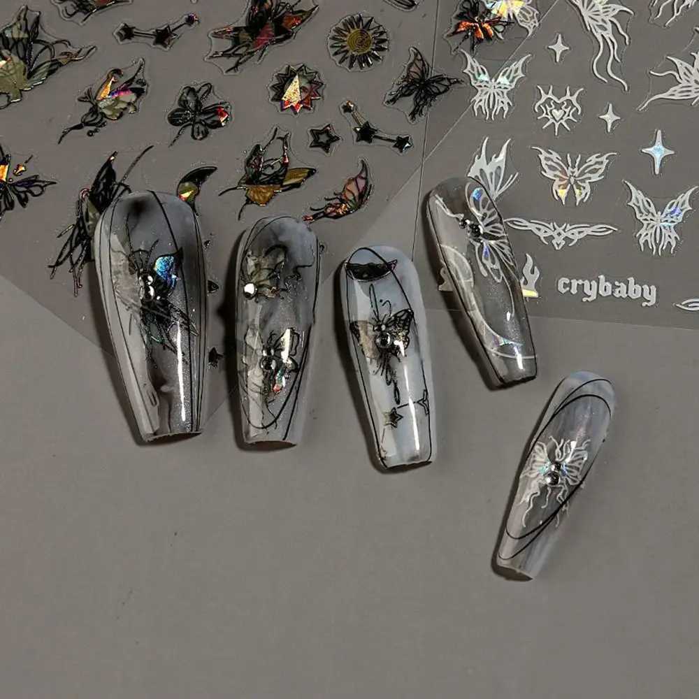 Butterfly Laser Nail Stickers Holographic Glitter Shining Adhesive Slider DIY 3D Nail Art Decal DecorationXJ250120