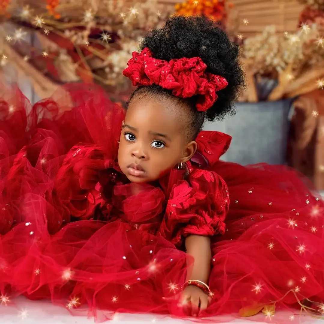 Customized Red Flower Girls Dresses for Wedding Princess Beaded Lace Kids First Communion Christening Dress Girls Party Gown X250203
