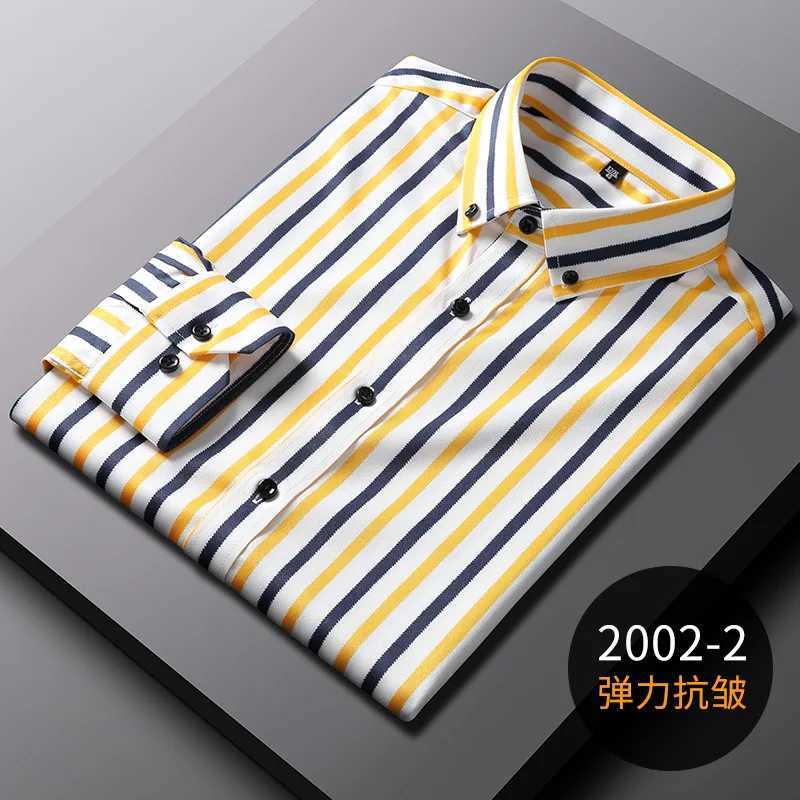 New elastic wrinkle resistant mens long sleeved formal shirt high-quality mens slim fit social business striped men clothingXJ250121