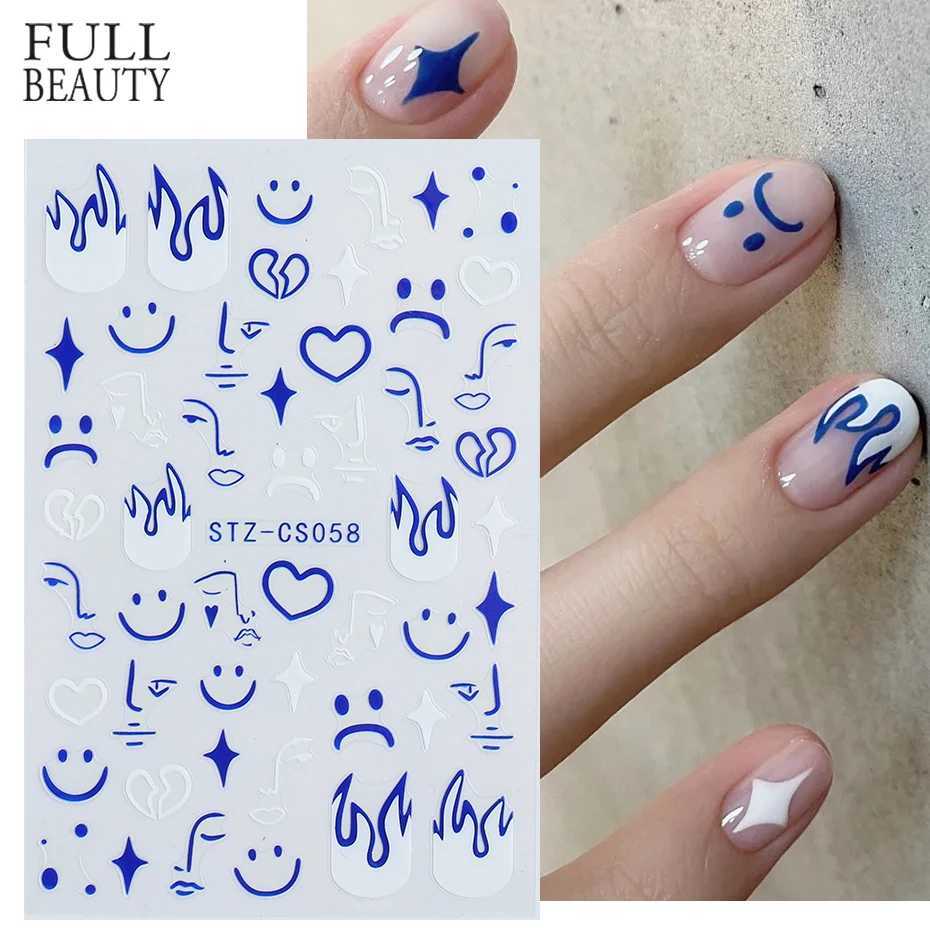 Klein Blue AbstractFaceNail Art Manicure Decals Cool Boy Halloween Element Adhesive Sliders Man Nail Sticker Decor CHSTZ-CS058XJ250120