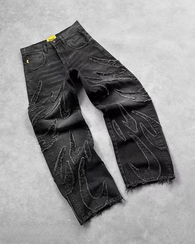 Y2K Jeans Harajuku Hip Hop Retro Skull Graphic Embroidered Baggy Denim Pants Men Women Goth High Waist Wide Trousers 250121