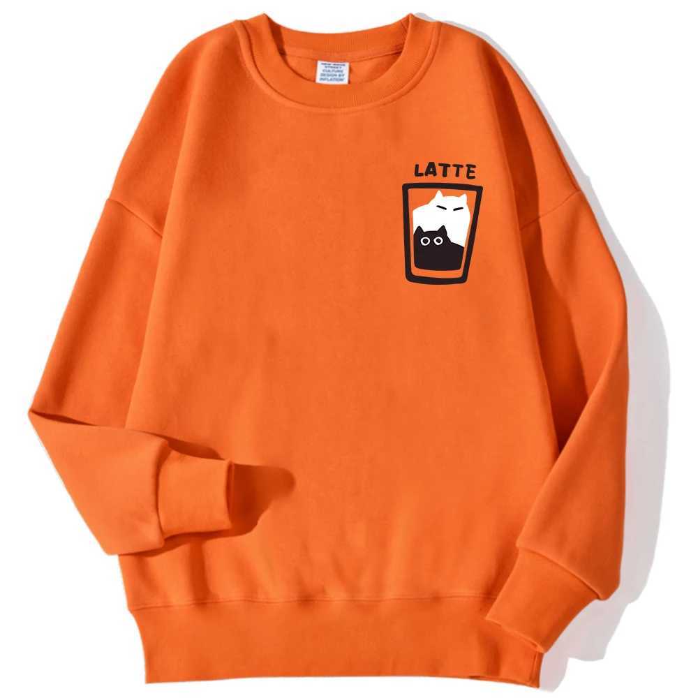 Cat Latte Cartoon Design Men Sweatshirt Fashion Casual Hooded Vintage Loose Hoodies Korean Fleece ClothingXJ2500118