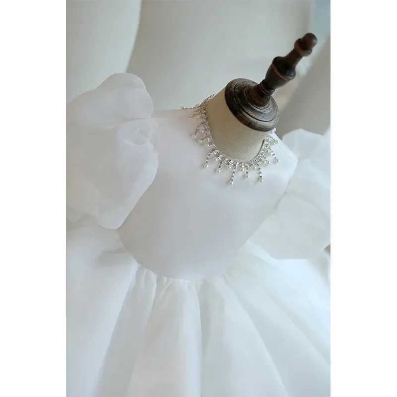 Infant Baby Girls 1st Year Birthday Dresses White Christening Gowns Beads Baby Baptism Clothes Lace Tutu Big Bow Princess Gown X250203