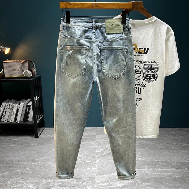 Trendy European Style Mens Jeans 2024 Slim Fit Embroidered Casual Denim Pants High End Shorts Size Variation Colorful 250110