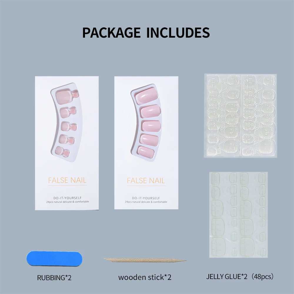 2box (48pcs) short false nails white French square nails a set of hands and feetsimple designall cover press-on nails reusableW250120