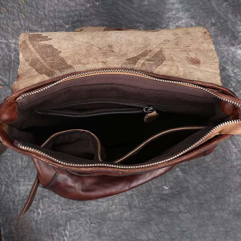 Retro Genuine Leather Bag For Women Vintage Emed Cowhide Backpacks Leisure Feather Backpack Ladies
