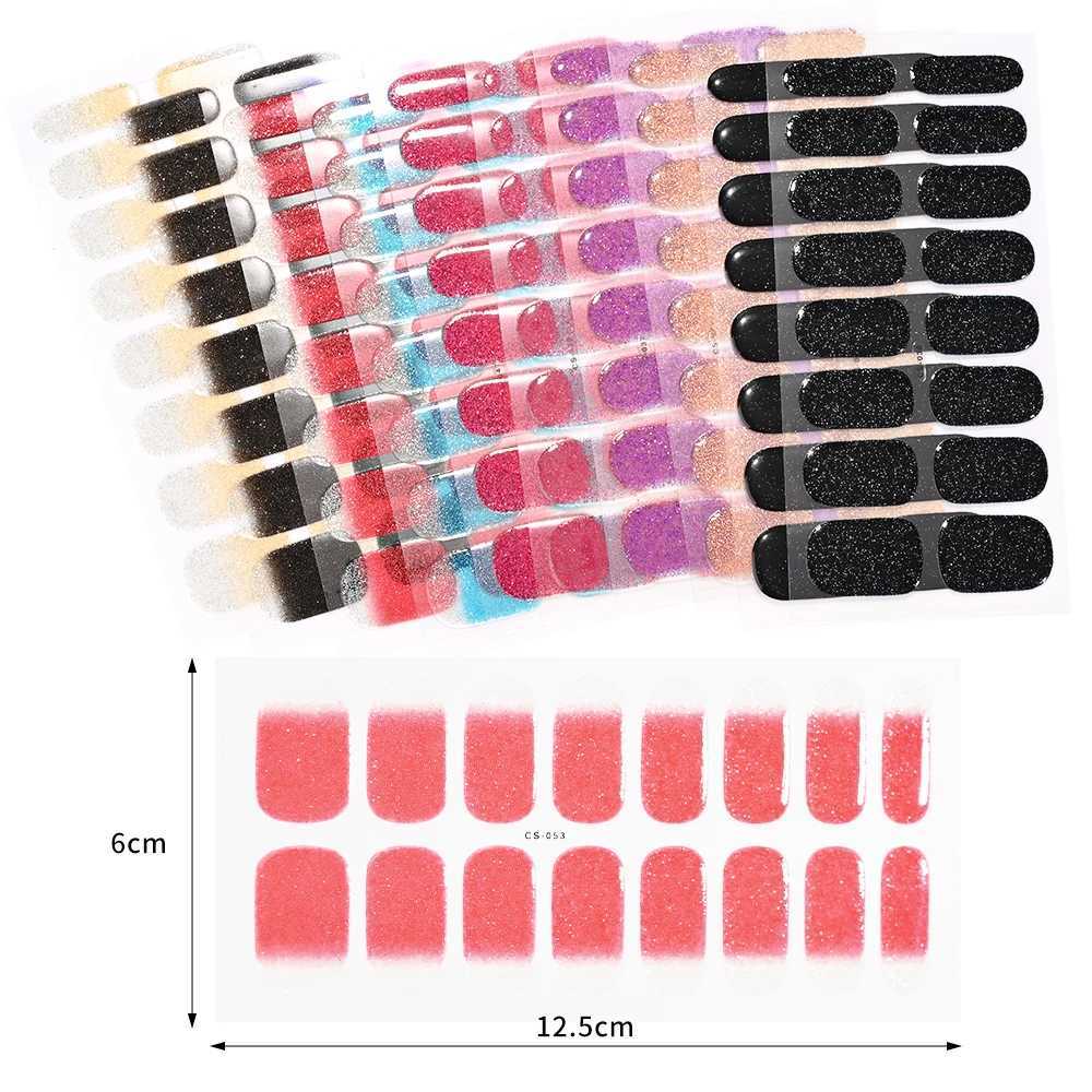 16Tips UV Semi-Cured Gel Nail Art Stickers Glitter High-Gloss Water-Proof Polish Wraps Full Cover Manicure Press On Nails PatchXJ250120