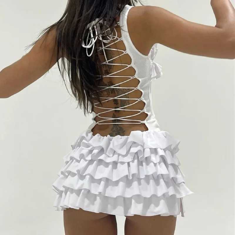Sexy Backless Bodycon Mini Dress Women Street Bodycon Sveless Dresses Femme Side Slit Folds Slim Street Dress LadiesXJ250115
