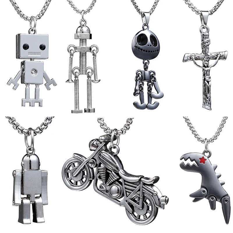 Jesus Cross Necklace Robot Dinosaur Pendant Fashion Charm Whale Screw man Motorcycle Bear Sweater Chain Jewelry For Men GiftsXJ250121