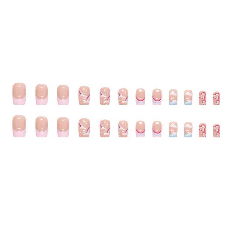 24pcs French White Cloud False Nails Wearable Waterproof Press On Nail Art Full Coverage Faux False Nail Accessories and ToolsW250120