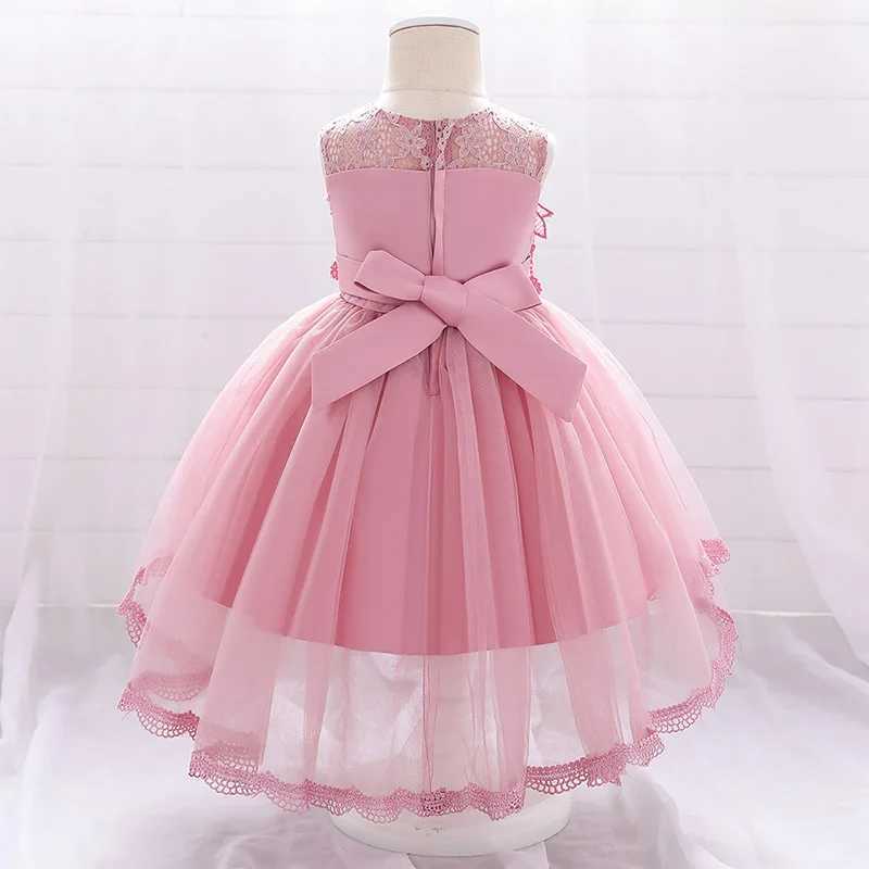Cute Girl Pink Princess Dress Newborn Childrens 1st Birthday Party Embroidered Flower Costume Baby Bow Baptist Dress X250203