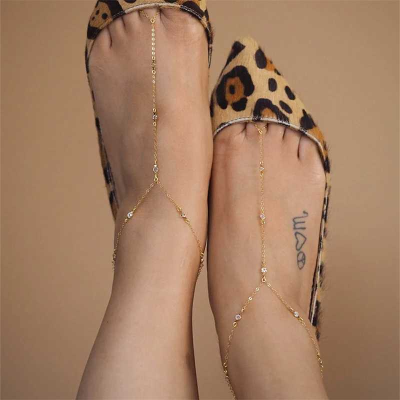 Fashion Rhinestone Thin Chain Anklets For Women Vintage Gold Silver Color Ankle Bracelet Boho Beach Jewelry Summer AccoriesXJ250121