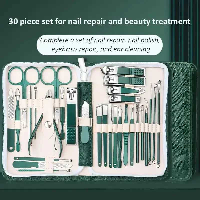 Professional Stainless Steel Nail Clipper Set Green Nail Tools Manicure Pedicure Set of 30pcs Travel Grooming KitXJ250116