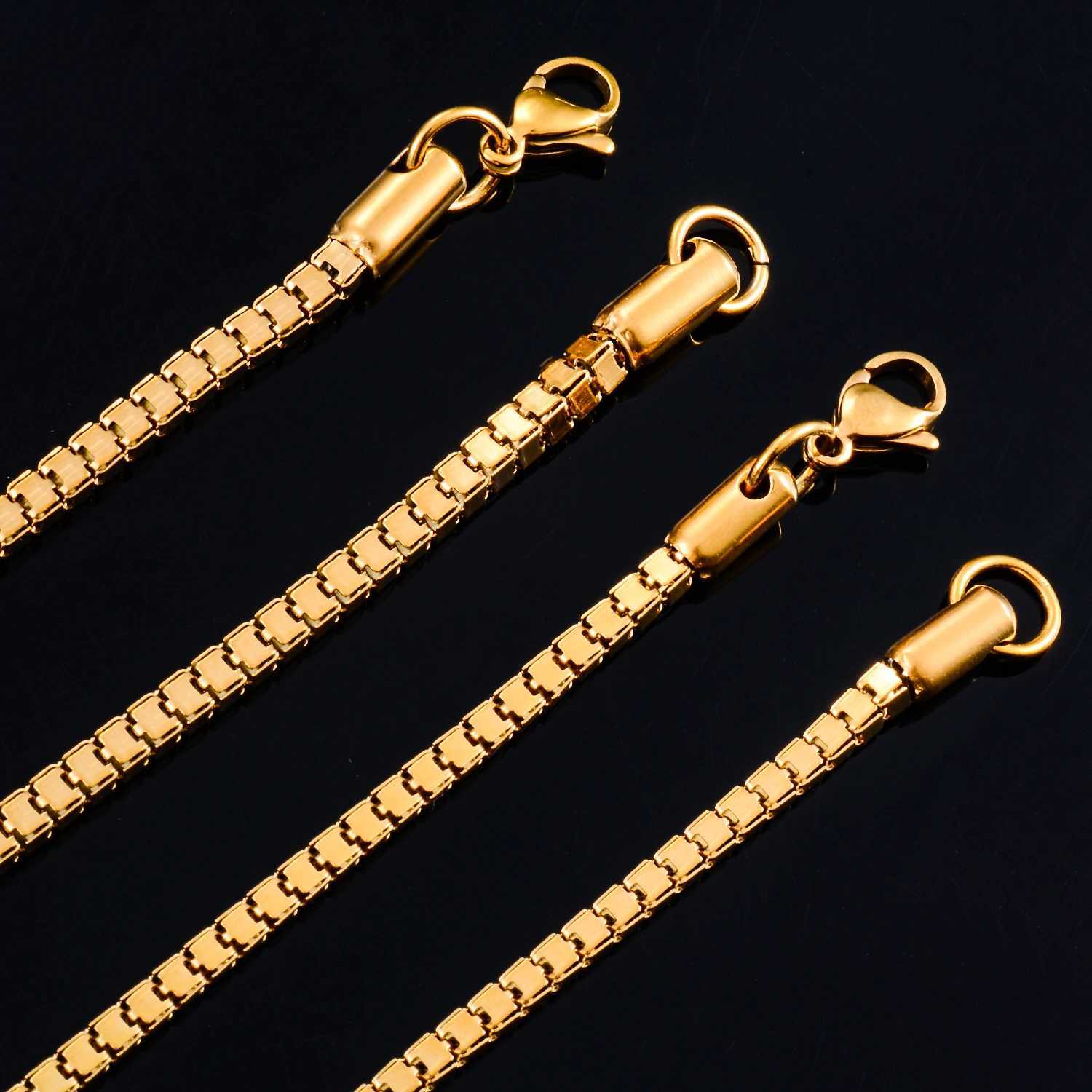 1.6/2/2.5/3mm Width Stainless Steel Square Box Link Chain Necklace Gold Color Hip Hop Choker Jewelry for Women MenXJ250121