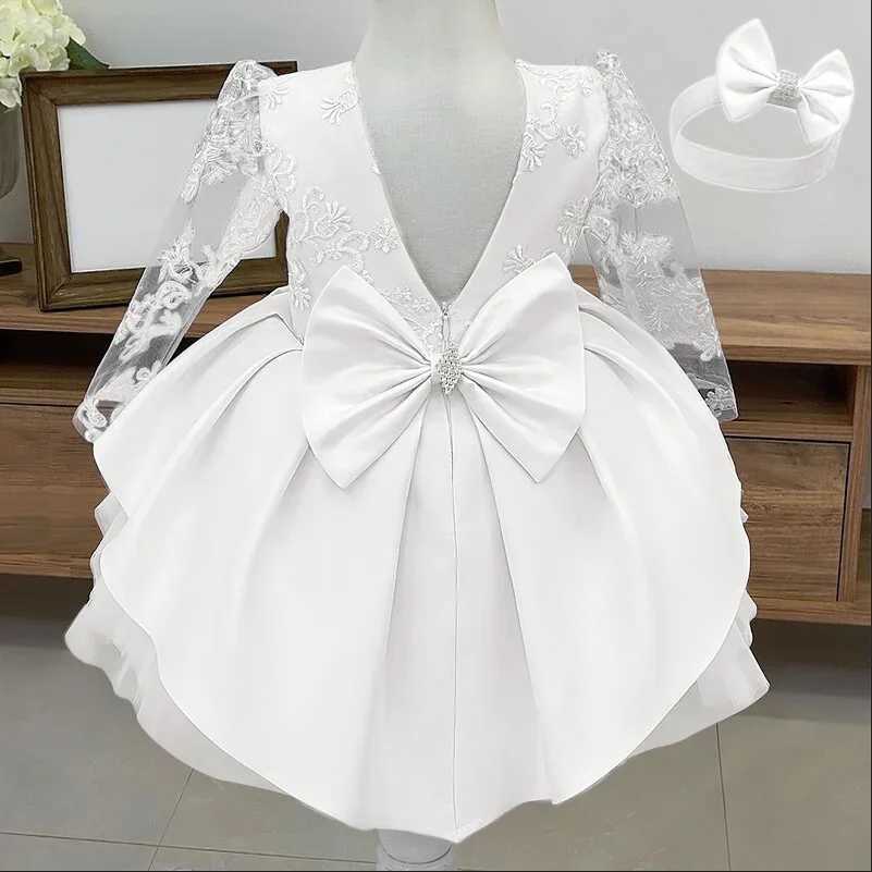 Baby Girls White Baptism Dress with Flower Embroidery - Perfect for Birthday Wedding Special Occasions X250203
