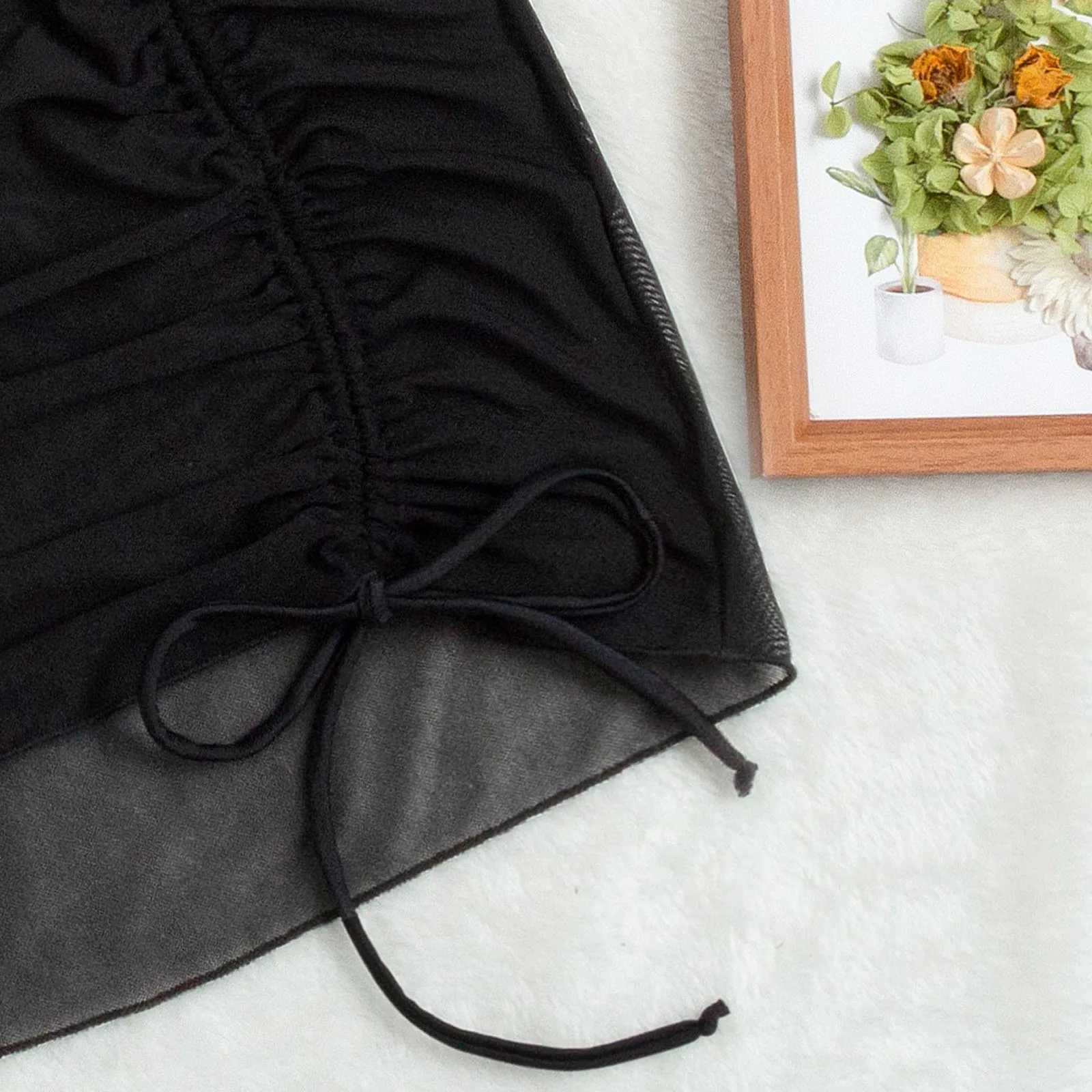 Cover Up Skirt Women Ruffle Trim Sheer Beach Skirt Beach Wr Bikini Shiny Wrs Cover Ups Mesh Drstring Summer Swimwear W250120
