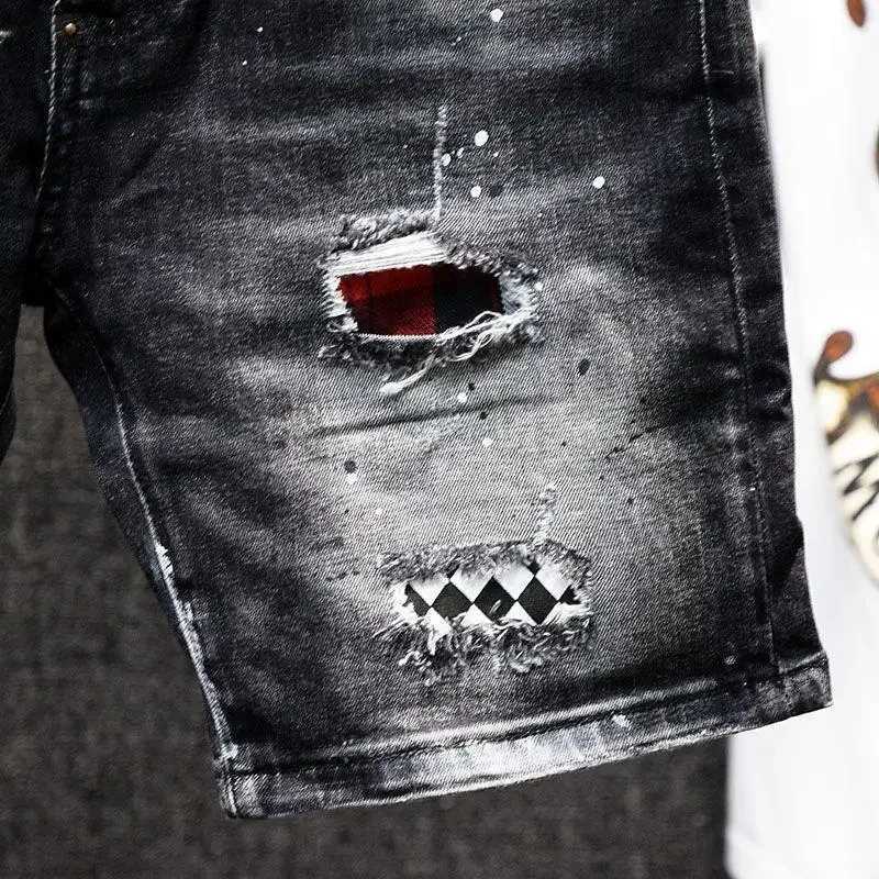 Luxury Brand Designer Clothes Mens Casual Denim Kn-Length Shorts Summer 2024 Fashion Black Patches Paint Jeans Shorts Men X2502031