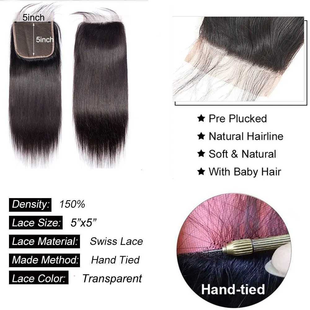 Lace Clo Human Hair 2x6 Kim Lace Clo Straight Hair 4x4 5x5 Transparent Lace Clo 13x4 Ear to Ear Lace FrontalXJ250120