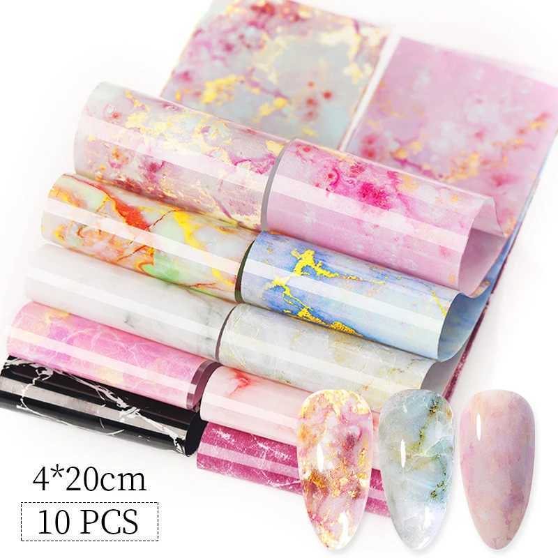 10Pcs/Bag Marble Nail Art Transfer Foil Sticker Flower French Tip Wraps Adhesive Decals Nails Decoration Manicures AccessoriesXJ250120
