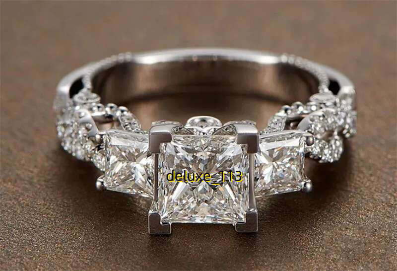 Vintage Princess cut Lab Dia Ring sterg sier Engagement Wedding band Rings for Women Bridal Fine Party Jewelry 231208