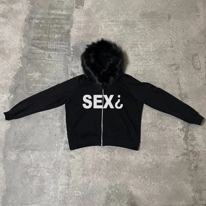 Winter Women Men Y2K Clothes Harajuku Letter Print HipHop Plush Stitching Hat Zip up Hoodie Loose Streetwear American Top Unisex 250109Z