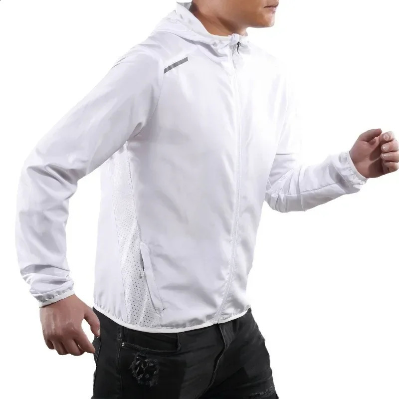Running Jacket Spring Reflective Gym Hooded Men Coat Jogging Gradient Color Sportswear Breathable Male 250122