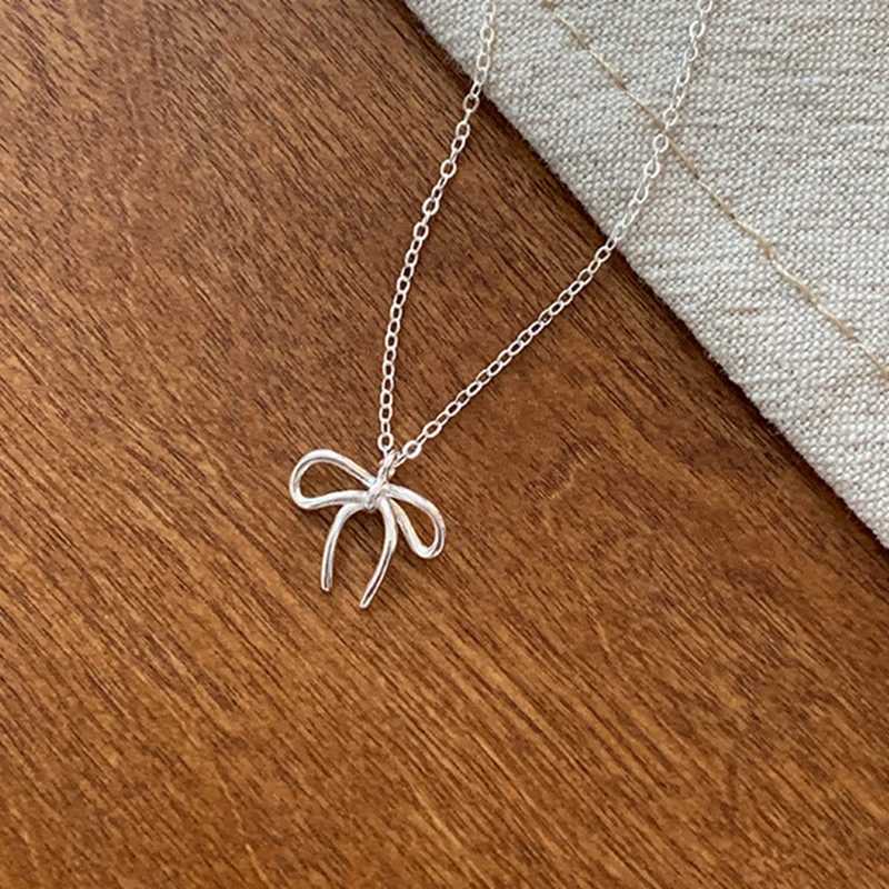 925 Sterling Silver Cute Bowknot Pendant Necklace For Women Girl Charm Chain Fashion Jewelry AccoriesXJ250114