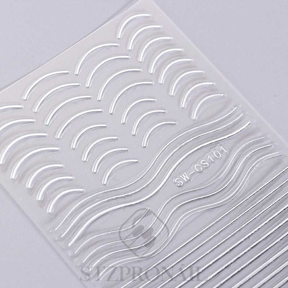 3D Gold Silver Lines Nail Sticker French Abstract Waved Stripe Slider Butterfly Heart Decals Nail Art Nails Accessories ToolsXJ250120